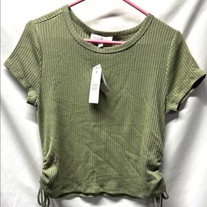 Pink Rose NWT Women's Green Ribbed Top